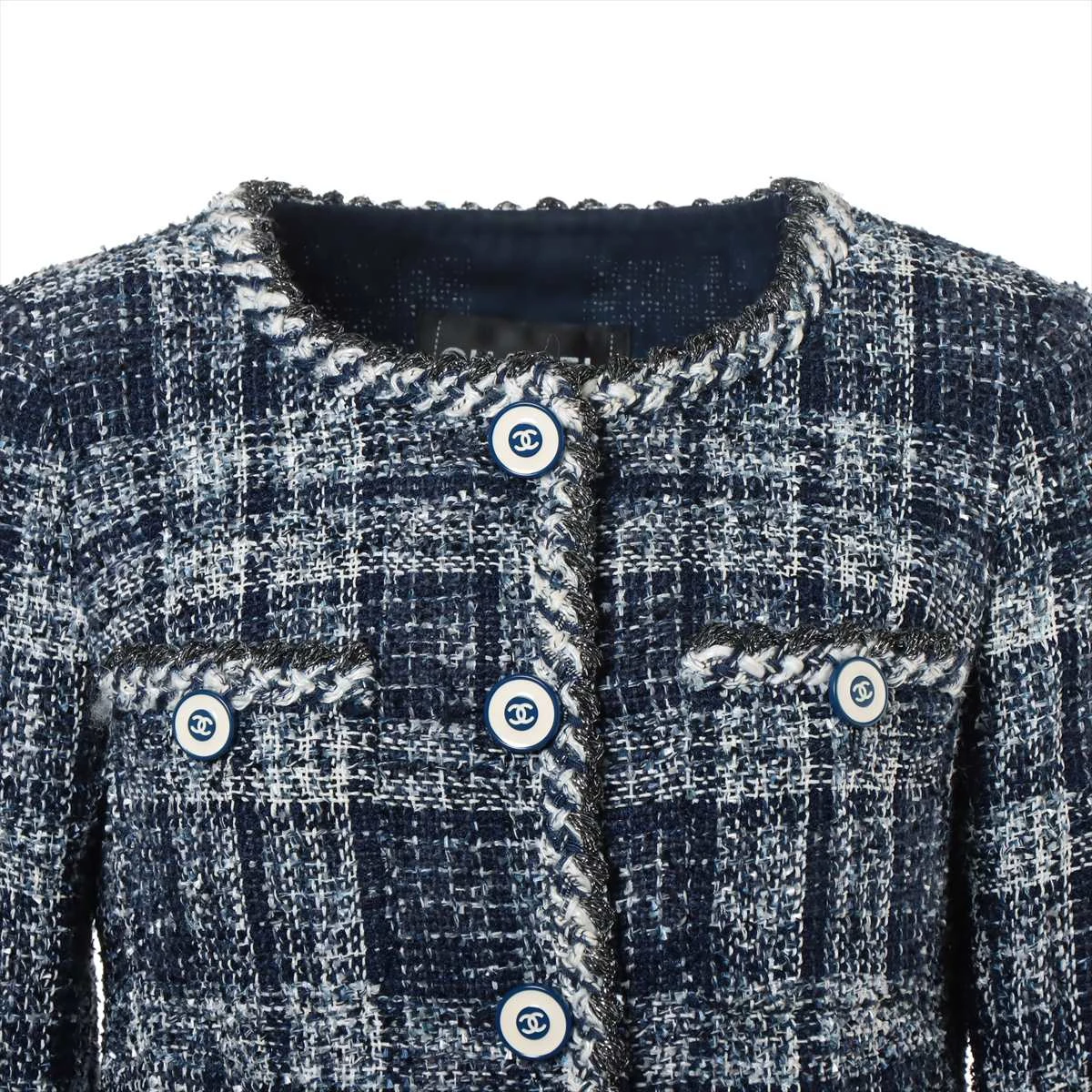 CHANEL シャネル ツイード ジャケット ノーカラー ココボタン 34 シャネル ココボタン 24P ポリエステル×レーヨン ノーカラー