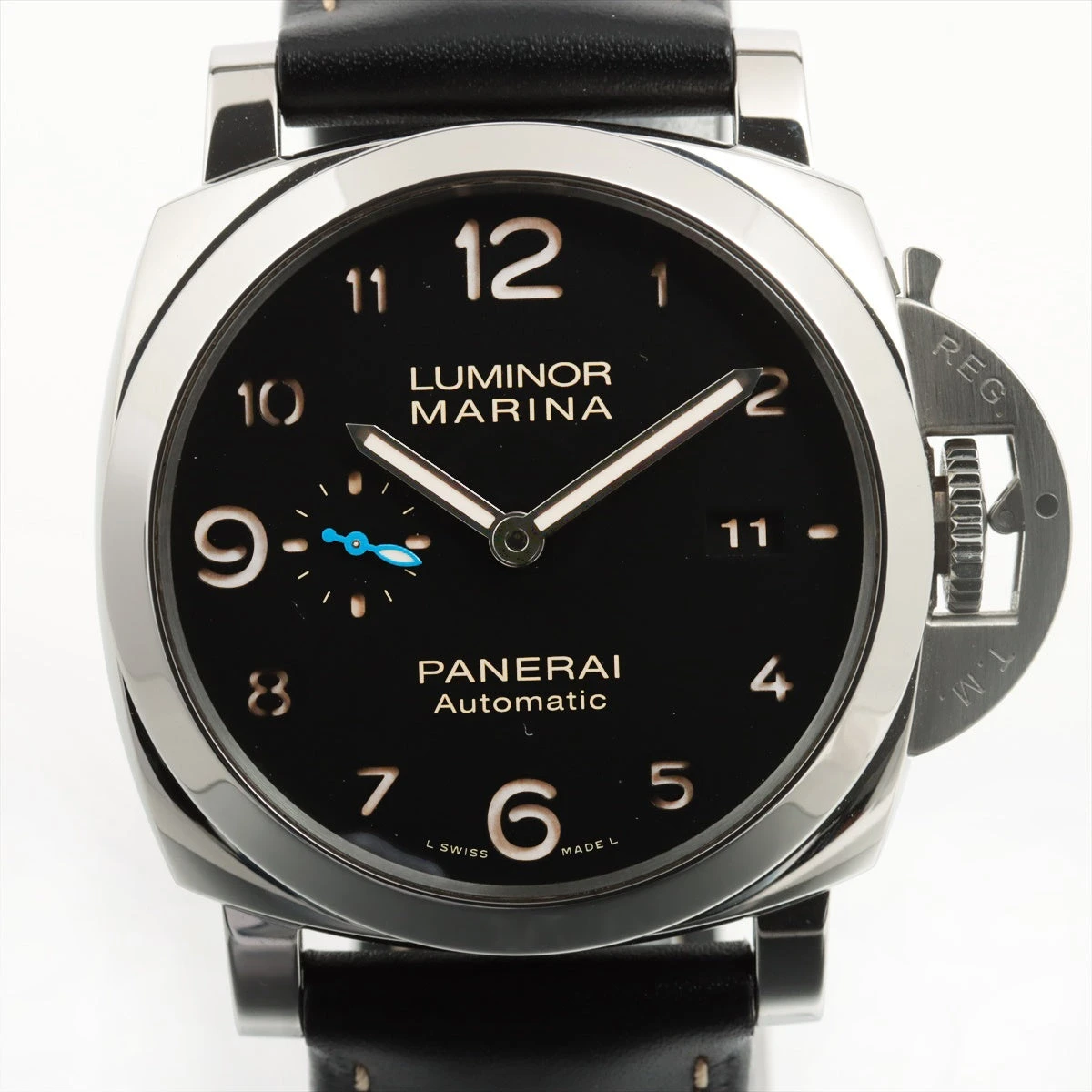 美品オフィチーネパネライ 革ベルト 黒 .: PANERAI
