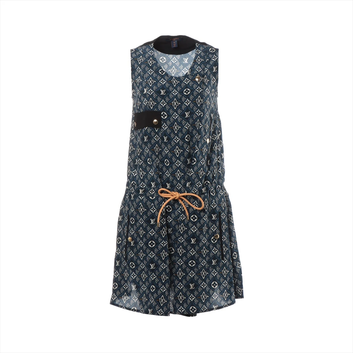 【美品】ルイヴィトン　シルクワンピース　ブルー　モノグラム　ノースリーブ ルイヴィトン LOUIS VUITTON モノグラム ワンピース シルク
