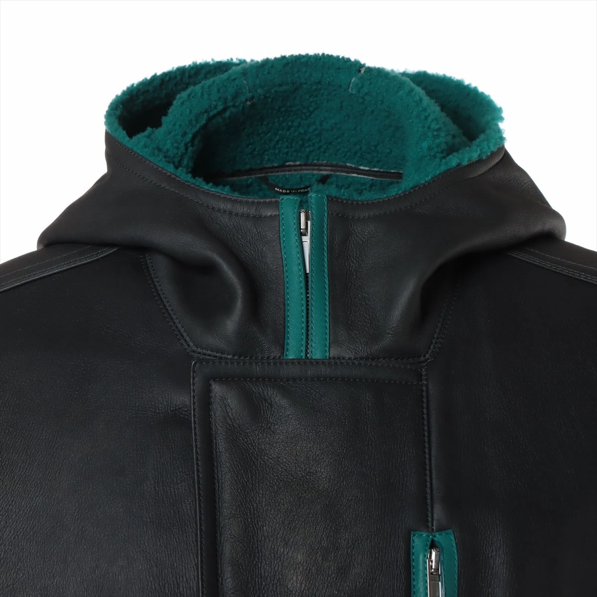 エルメス ムートン×レザー レザージャケット 48 メンズ グリーン