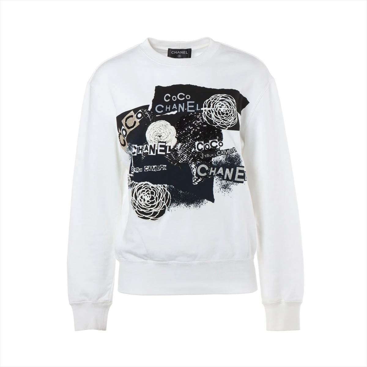 CHANEL - シャネル 【美品/国内正規】P63298 ココマーク/カメリア クルーネック トレーナー/ XS シャネル 【美品/国内正規】P63298 ココマーク/カメリア クルー