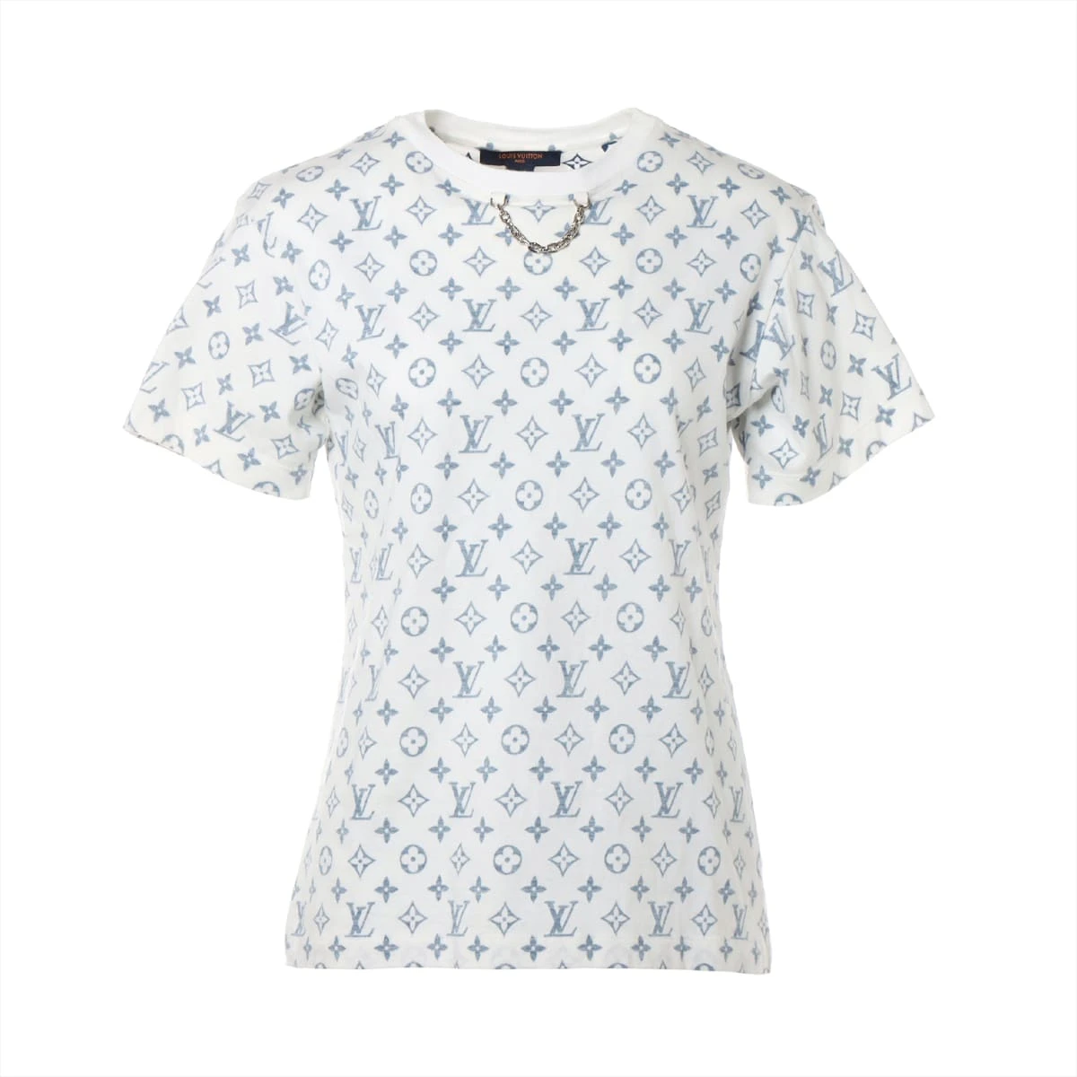 【美品】ヴィトン コットン Tシャツ RW202W レトロモノグラム ヴィトン 20AW コットン Tシャツ XS レディース ブルー×ホワイト