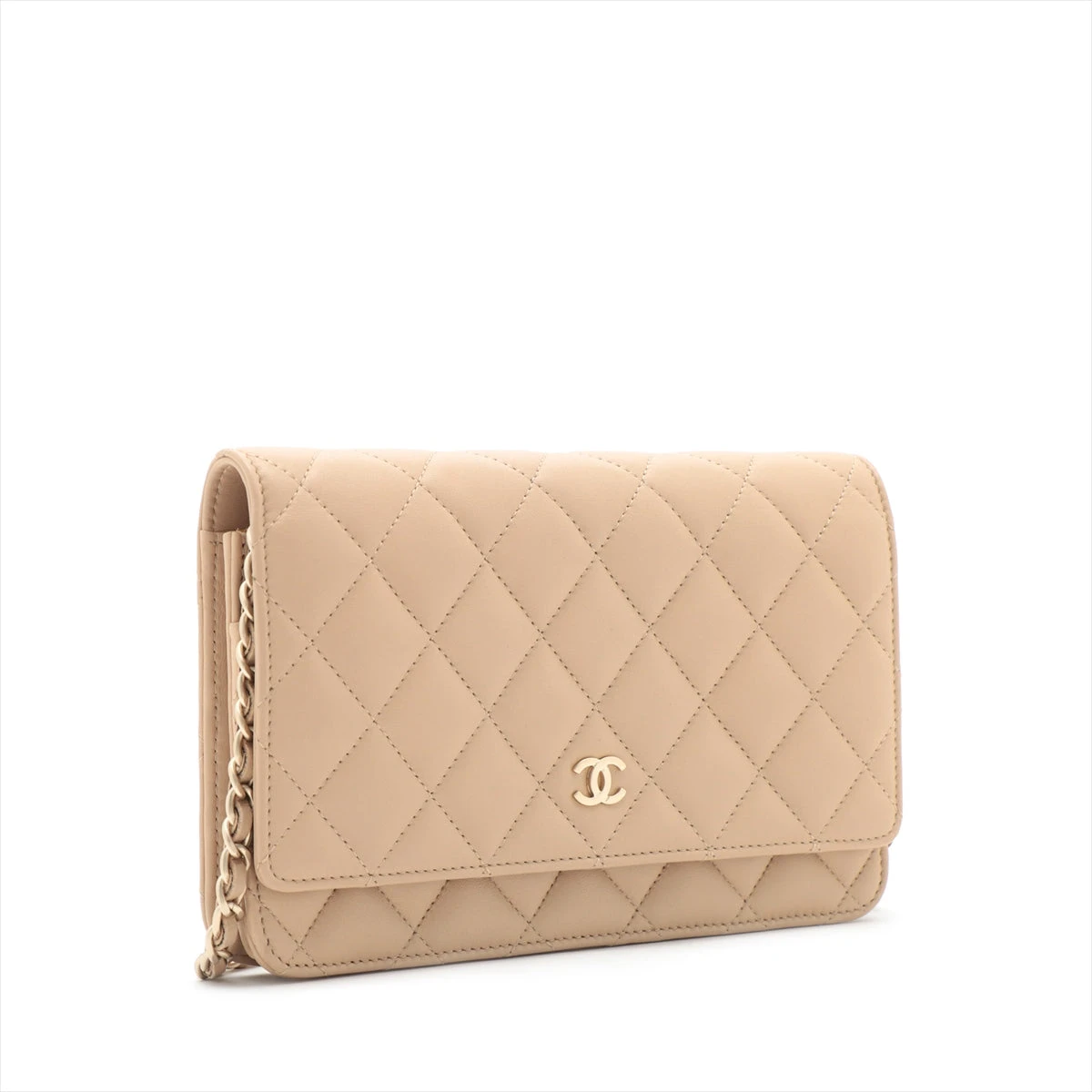 25S 上品カラー♪CHANELチェーンウォレット ラムスキン ベージュ シャネル マトラッセ ラムスキン チェーンウォレット ベージュ