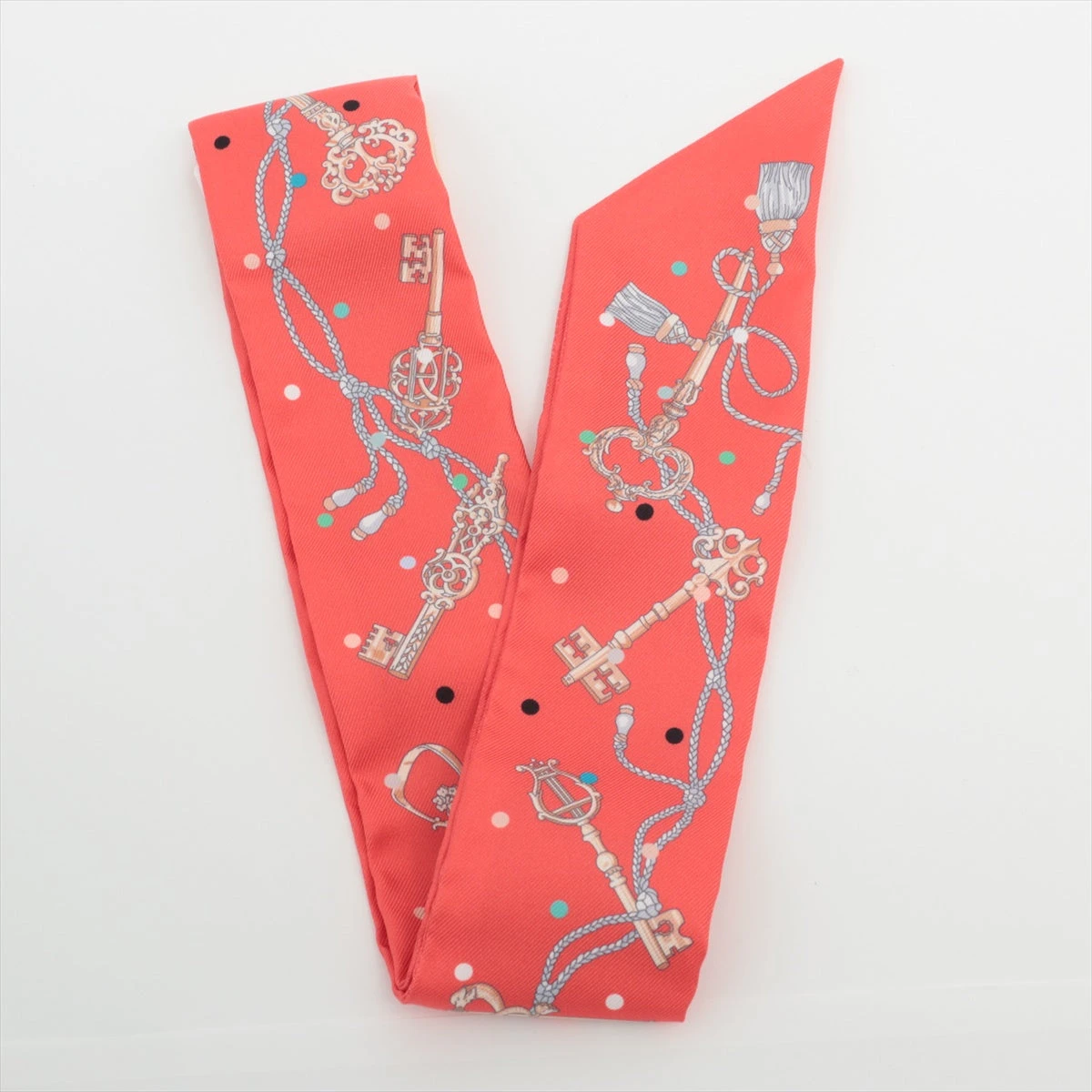 エルメス ツイリー Les Cles a Pois スカーフ シルク レッド A1871900