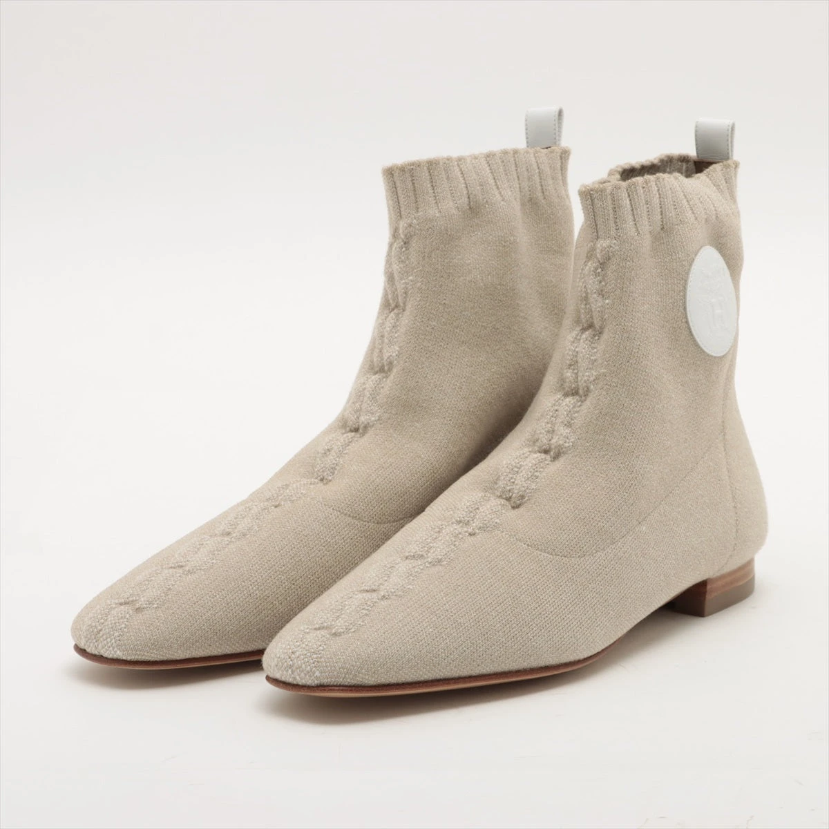 エルメス デュオ ニット×レザー ショートブーツ 37 レディース 