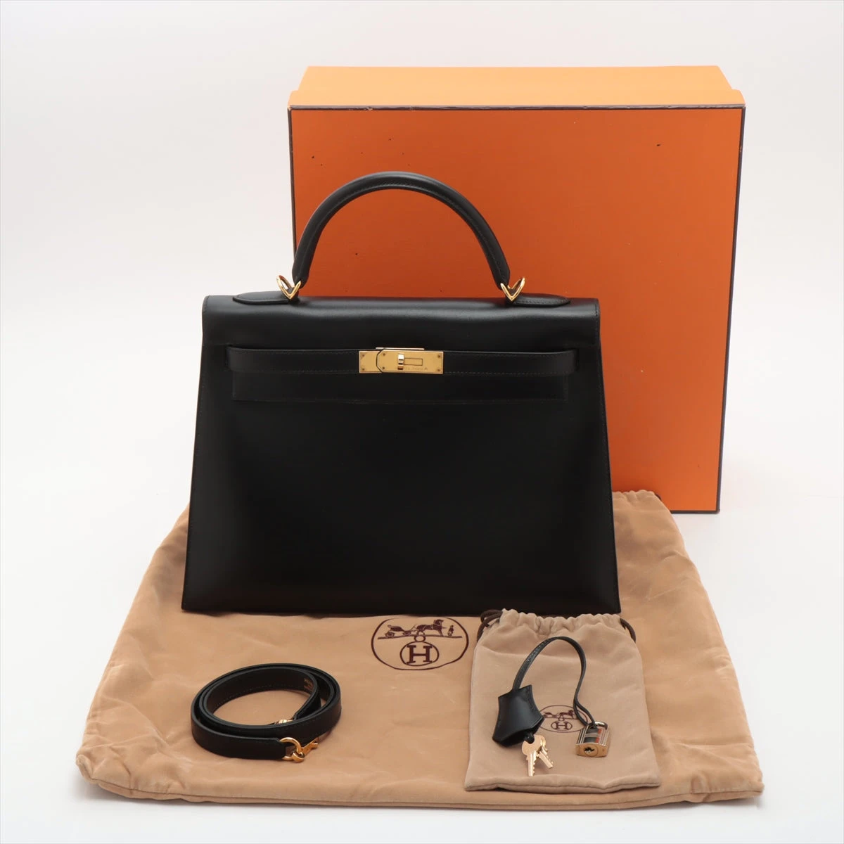 【美品】HERMÈS エルメス ケリー 32 ブラック ゴールド金具 エルメスケリー32 外縫い ブラック ゴールド金具 〇Y刻印(1995