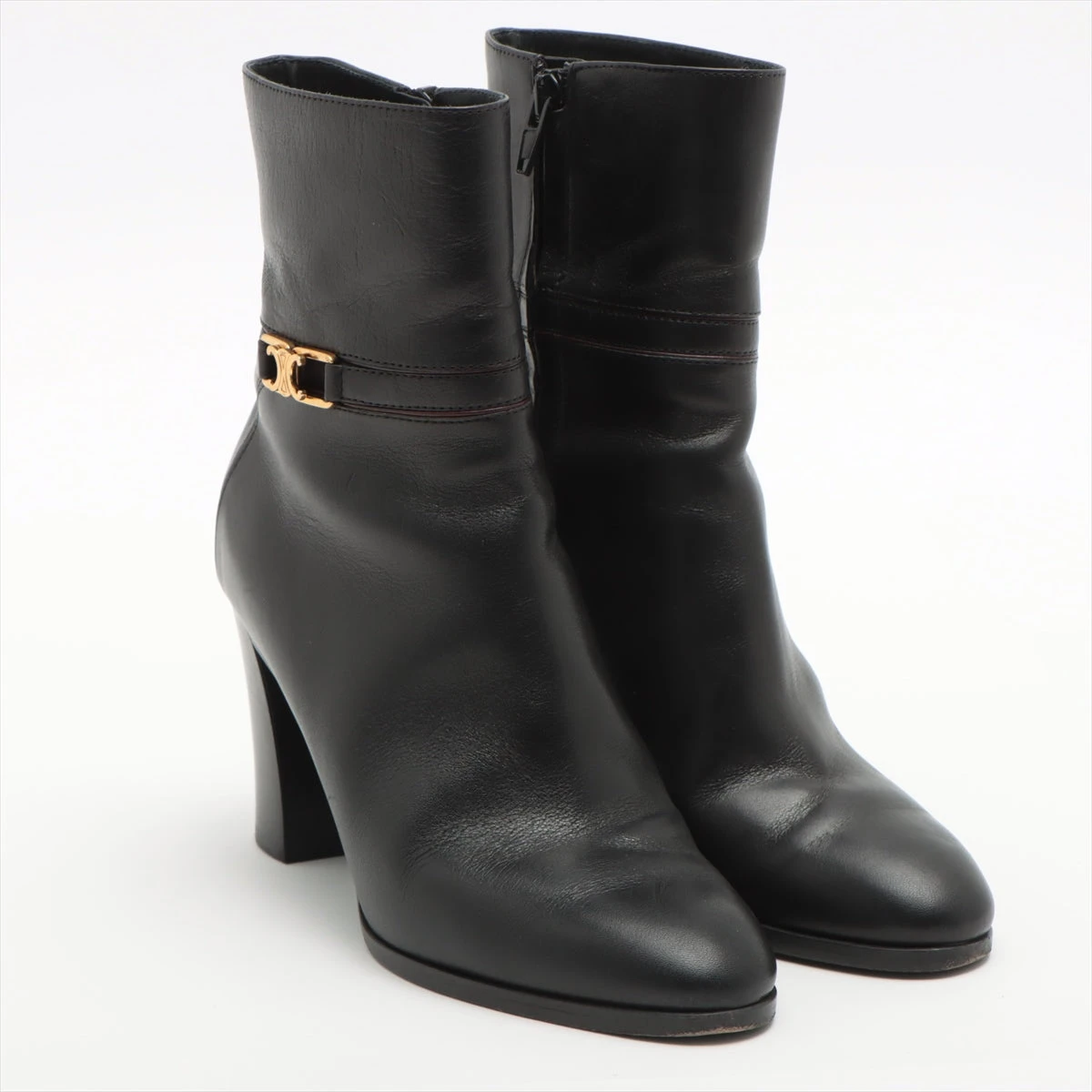 美品】CELINE ショートブーツ トリオンフ 黒 レザー ボア 351/2