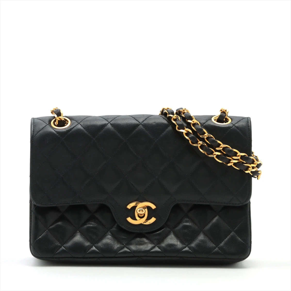 CHANEL マトラッセ ダブルフラップ ラムスキン ブラック ゴールド金具 シャネル マトラッセ ラムスキン ダブルフラップ ダブルチェーン