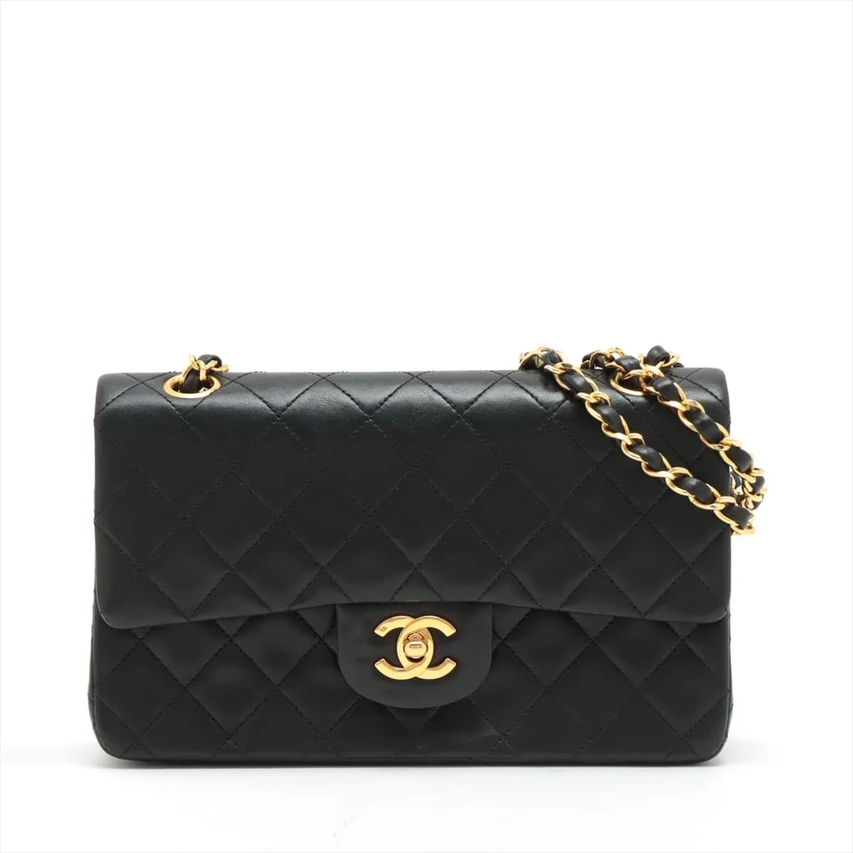 CHANEL マトラッセ ダブルフラップ ラムスキン ブラック ゴールド金具 CHANEL シャネル マトラッセ ダブルフラップ チェーンショルダー