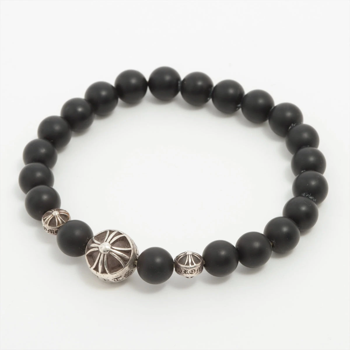売約済 正規品 クロムハーツ 8mm オニキス ブレスレット BEAD クロス クロムハーツ BEAD ブレスレット 925×オニキス 24.8g オニキス