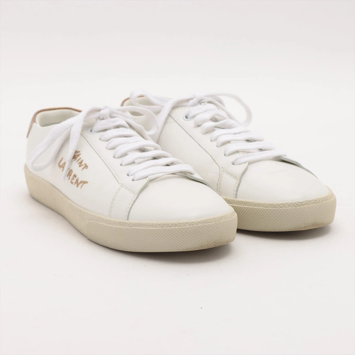 サンローランパリ レザー スニーカー 38 レディース ホワイト×ゴールド