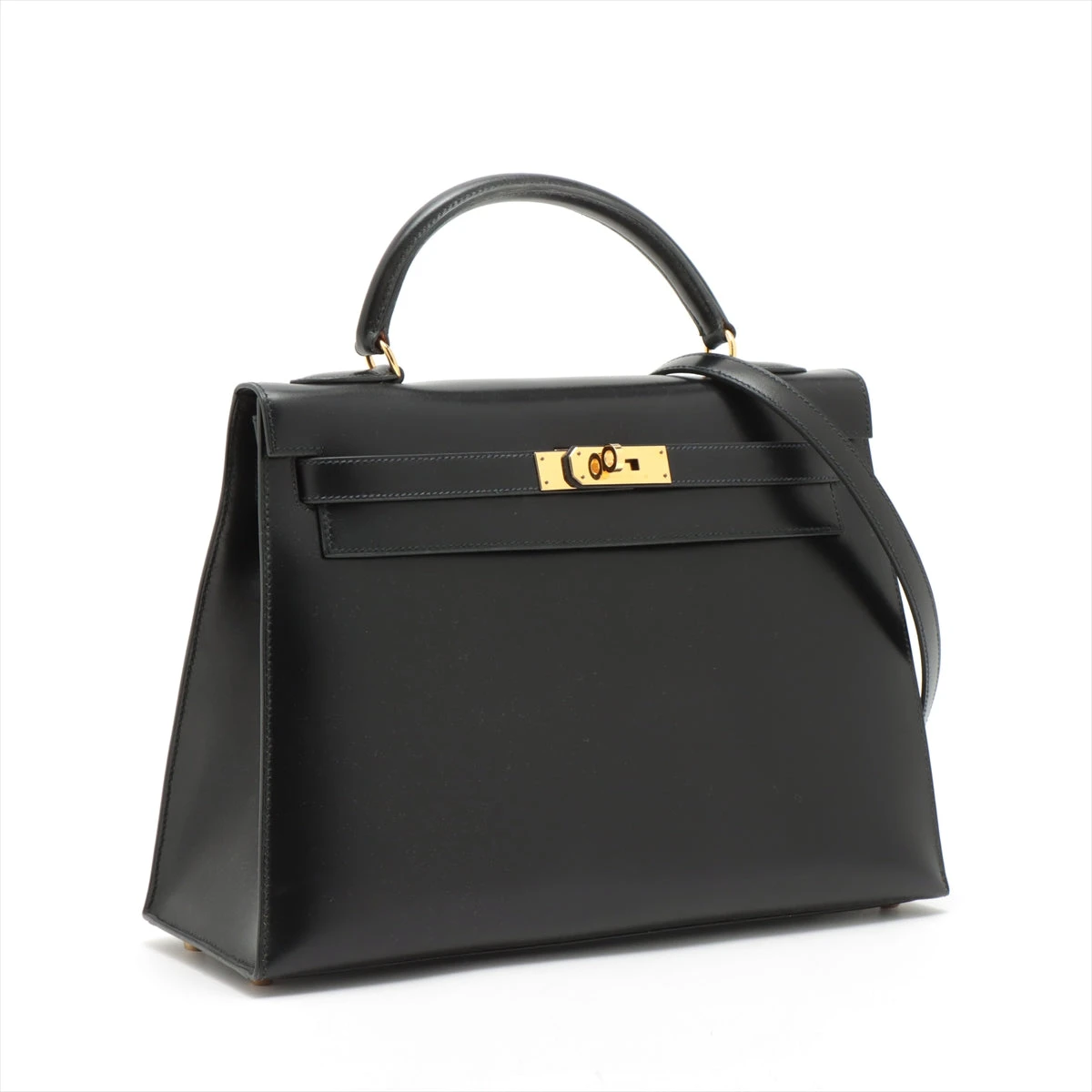 【ケリー出品】テレビ エルメス ケリー32 ボックスカーフ ブラック ゴールド金具 ○X:1994年