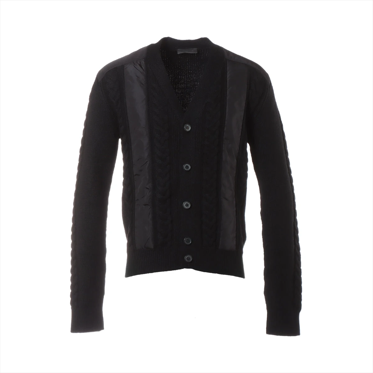 【極美品】PRADA プラダ ナイロン ウール切替 カーディガン 46 黒 極美品】PRADA プラダ ナイロン ウール切替 カーディガン 46 黒