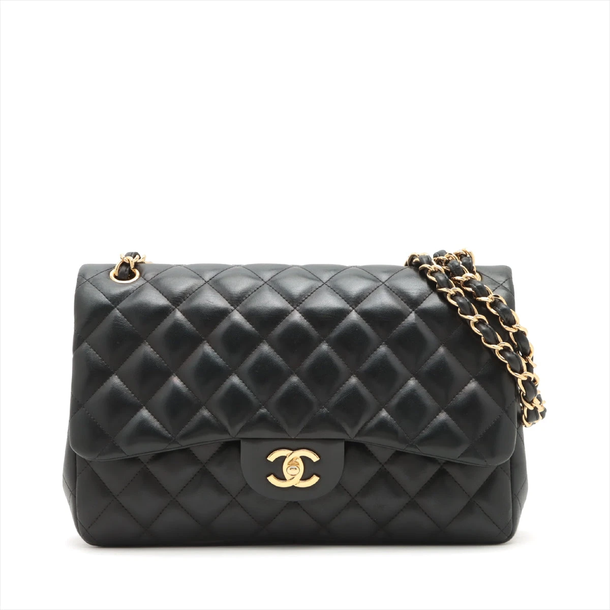 CHANEL マトラッセ ダブルフラップ ラムスキン ブラック ゴールド金具 シャネル CHANEL マトラッセ 25 ダブルフラップ ブラック