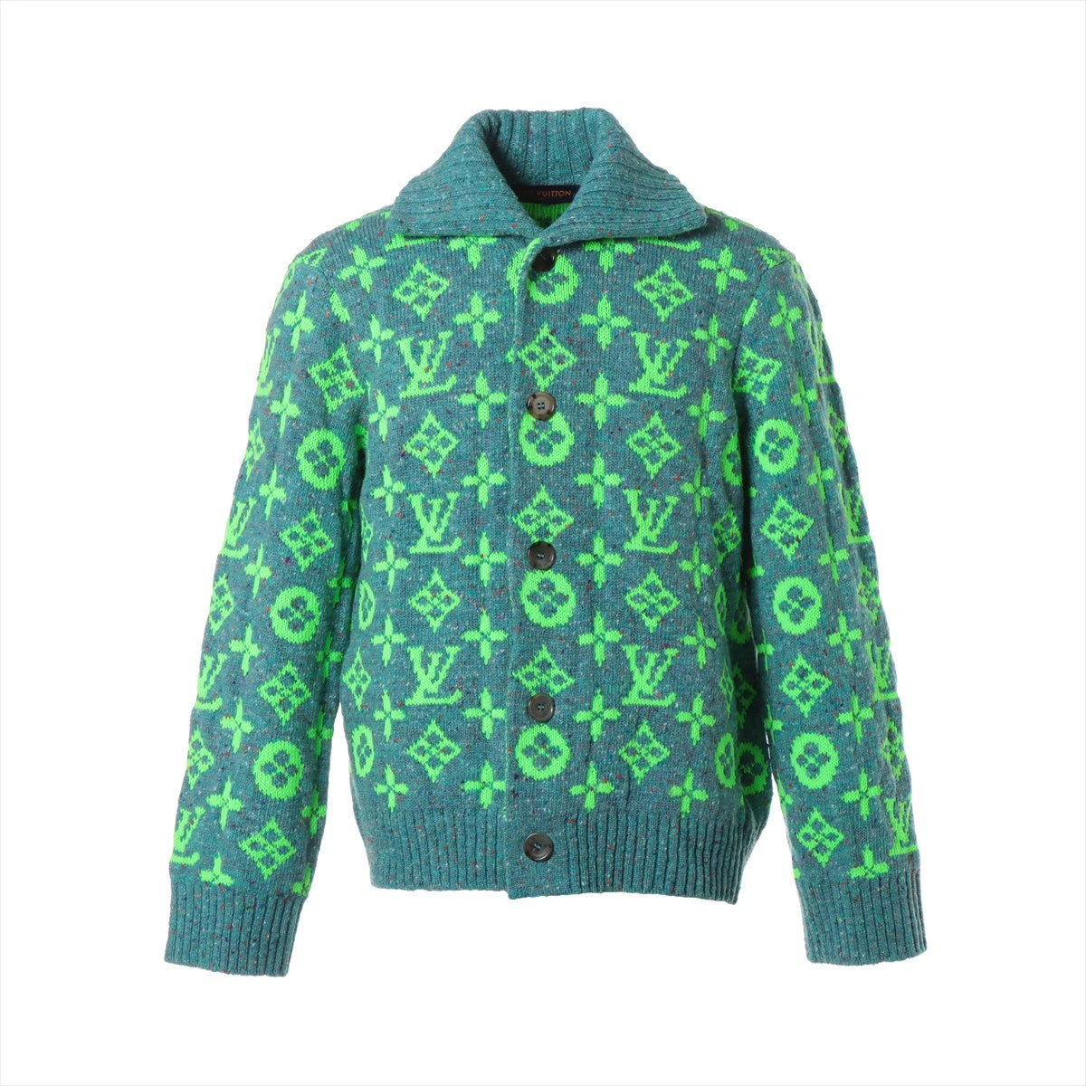 ルイヴィトン　ニットブルゾン　ガーデガンセーター ヴィトン 22SS ウール×ナイロン カーディガン L メンズ グリーン