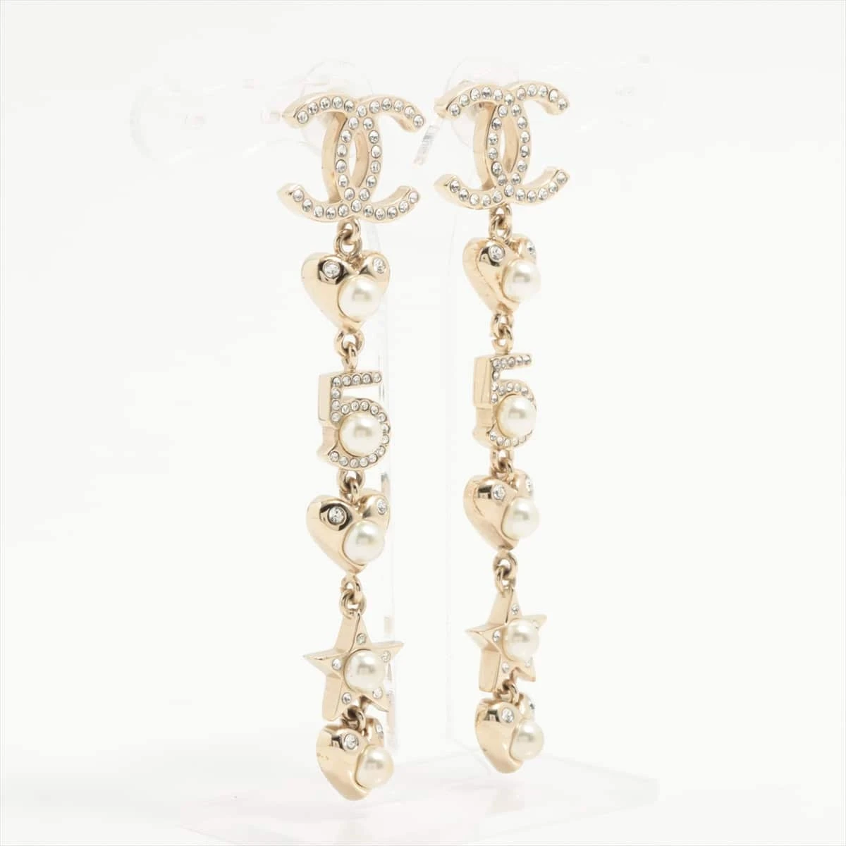 ●CHANEL ココマーク フェイクパール ラインストーン ピアス B19B シャネル ココマーク B19B ピアス(両耳用) GP×ラインストーン