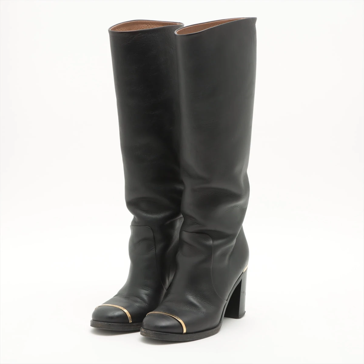 CHANEL ブラックレザーロングブーツ36