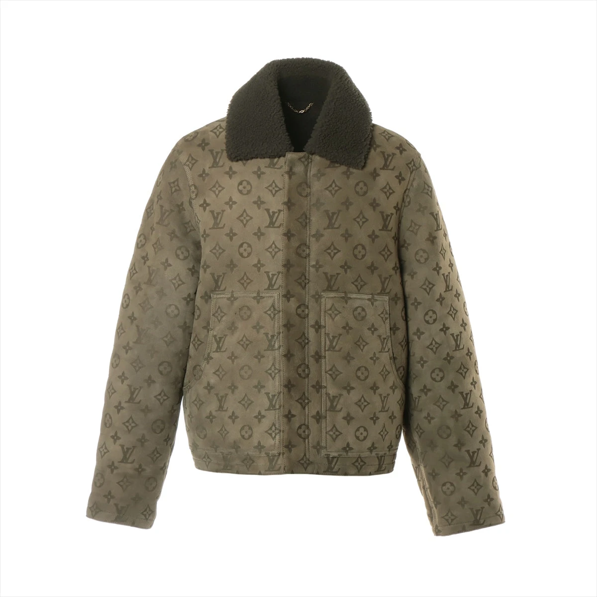 LOUIS VUITTON ルイヴィトン 22SS LVSEモノグラム エンボスモノグラム シアリングジャケット レザージャケット カーキ RM221Q ヴィトン 22SS シアリング ジャケット 50 メンズ カーキ エンボス