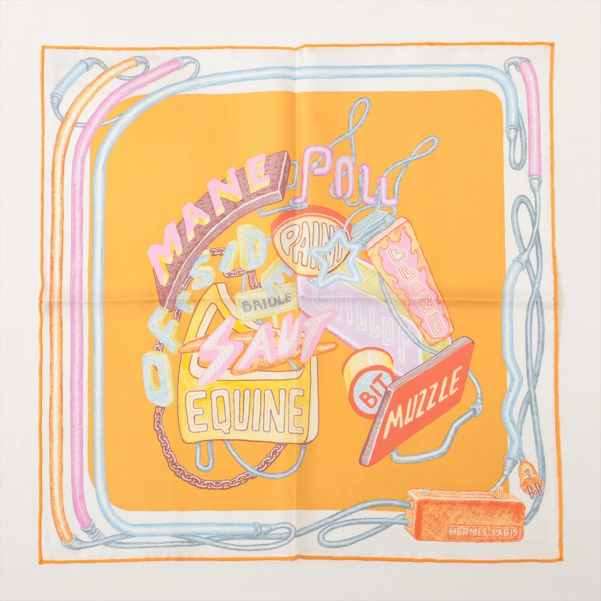 エルメス スカーフ Chevaloscope シュヴァロスコープ 90 オレンジ