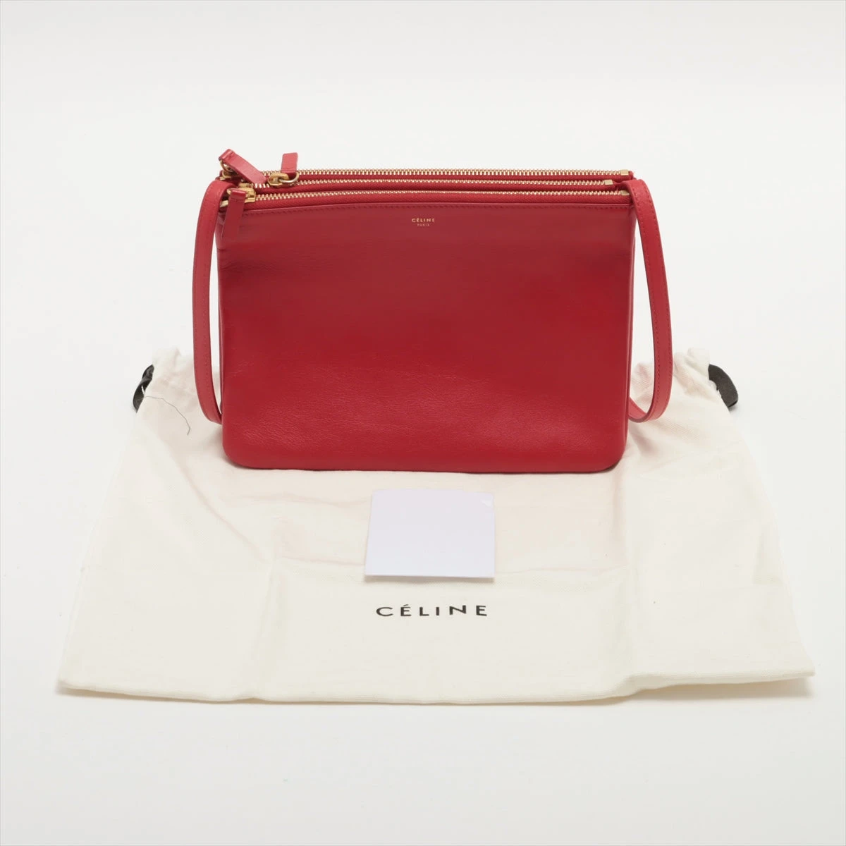 CELINE セリーヌ Trio トリオ Red 赤 レザー ショルダーバッグ