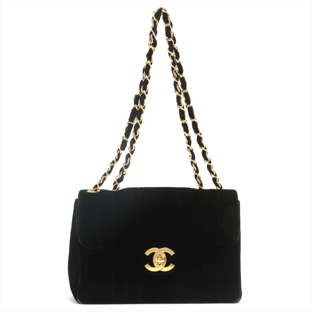 シャネル デカ マドモアゼル ベルベット シングルフラップ ダブル  