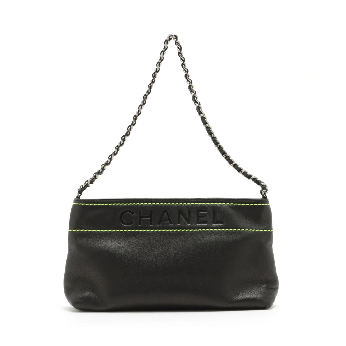 シャネル ロゴ ラムスキン チェーンハンドバッグ ブラック シルバー  