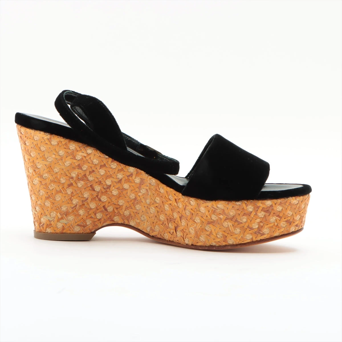 美品 CHANEL サンダル G26344 プラットフォーム ココマーク 35 シャネル ココマーク ベロア サンダル 35 レディース ブラック