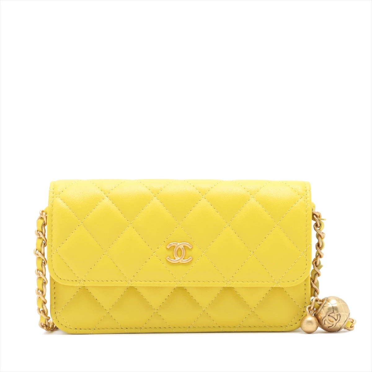 シャネル マトラッセ ラムスキン チェーンウォレット イエロー  