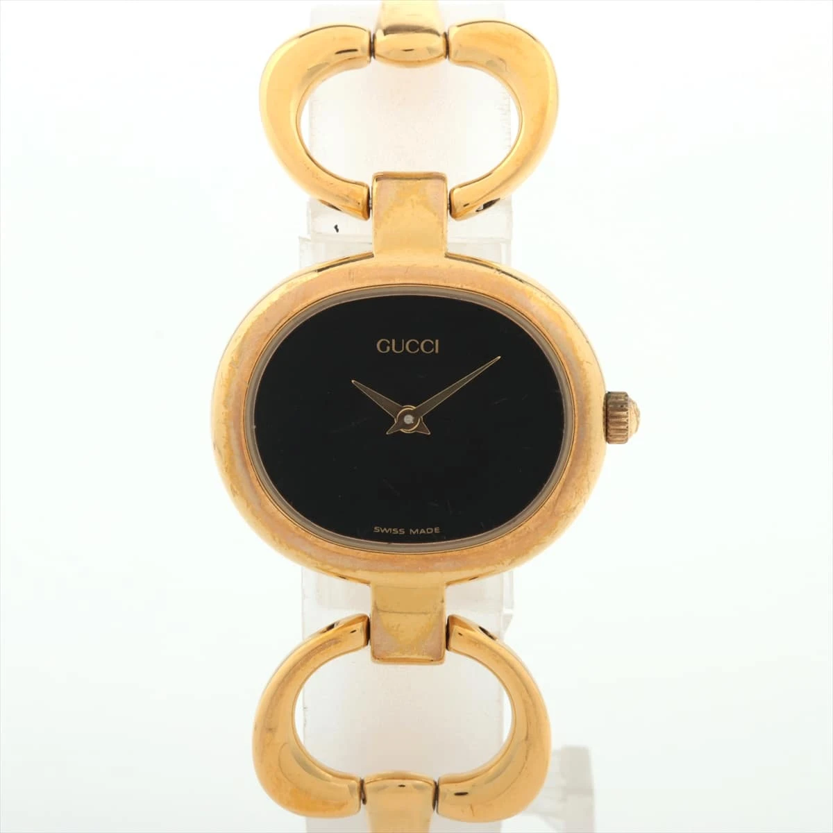 グッチ GUCCI バングルウォッチ 1600ブラック文字盤 ゴールド