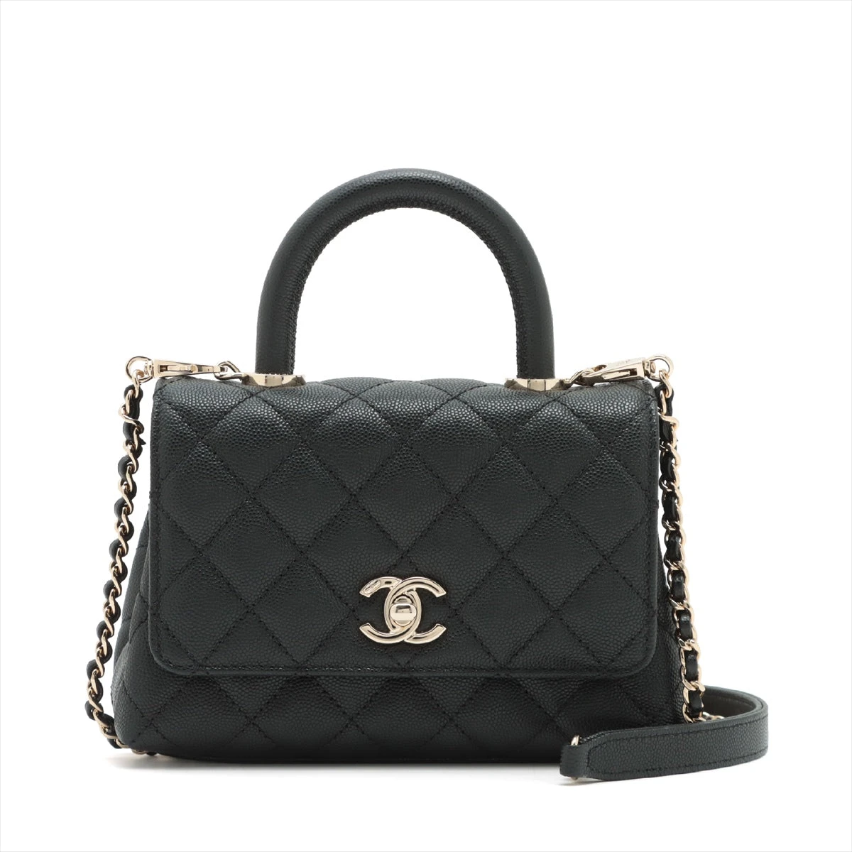 【極美品】CHANEL デカココ　ジップアラウンドコンパクト　キャビアスキン　黒 lifecreate-kc_e2705