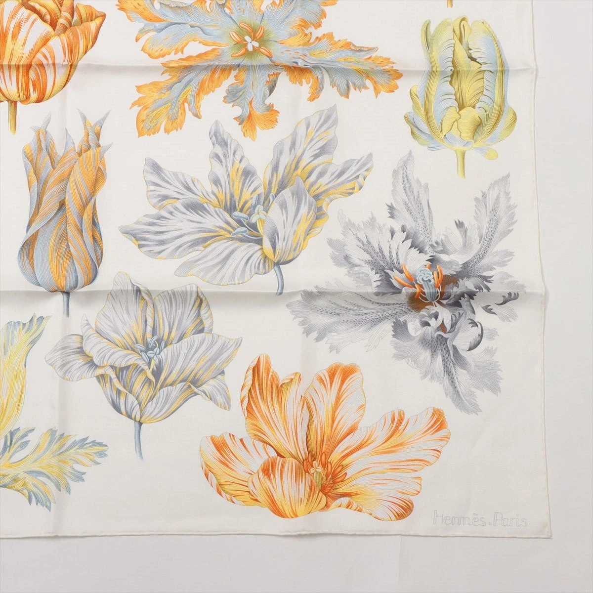 エルメス スカーフ シルク ホワイト カレ90 Tulipomanie チューリップ