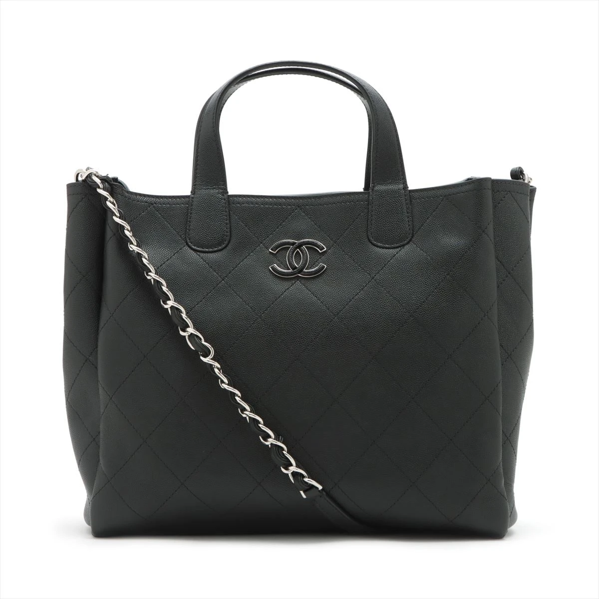 【美品・レアモデル】シャネル　マトラッセ トートバッグ　ハンド　レザー　黒 CHANEL】シャネル チェーントート マトラッセ トートバッグ