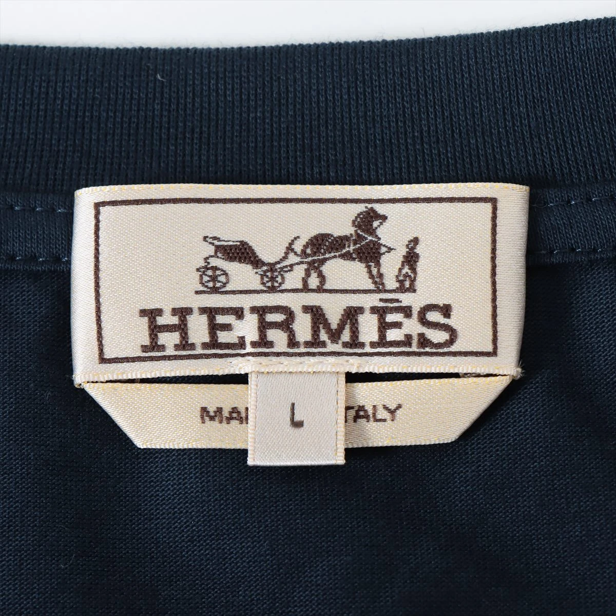 エルメス 22SS コットン Tシャツ L メンズ ネイビー ミニレザー