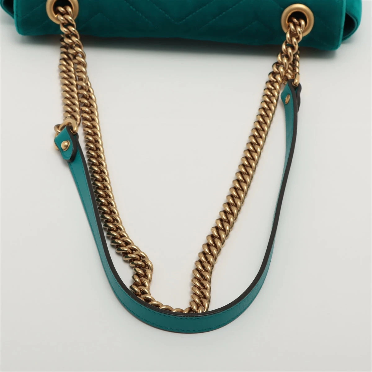 グッチ GGマーモント ベロア チェーンショルダーバッグ ブルー 443497