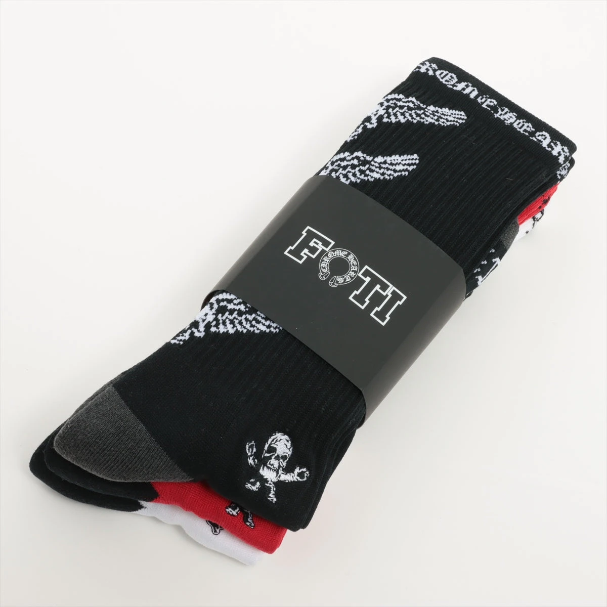 クロムハーツ フォティ ソックス コットン×ナイロン L ブラック×レッド 