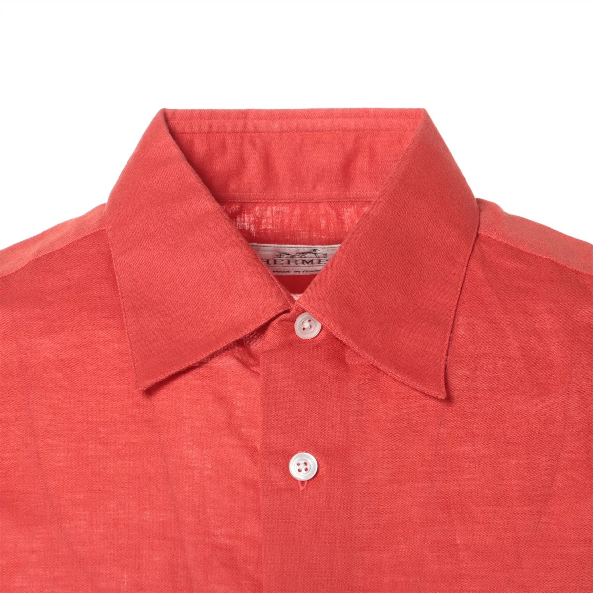 エルメス コットン×リネン シャツ 39 メンズ レッド 半袖 A2015862  