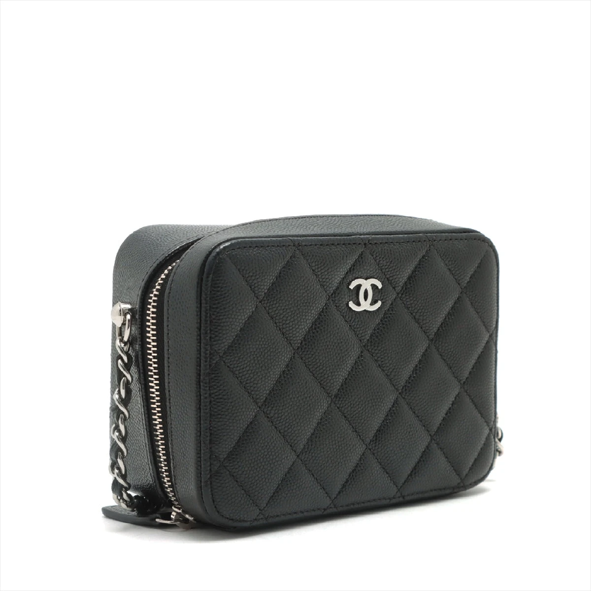 黒 キャビアスキン チェーンウォレット バック シルバー 金具 正規品CHANEL チェーンウォレット 黒 キャビアスキンシルバー金具