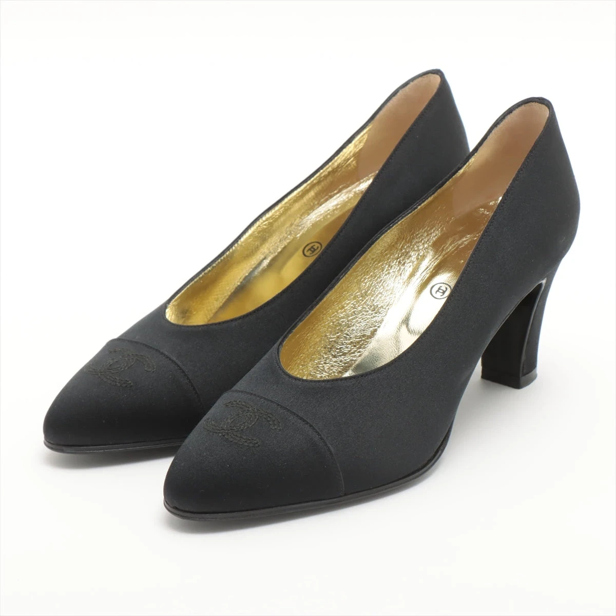 シャネル ココマーク 95P サテン×レザー パンプス 36 レディース  