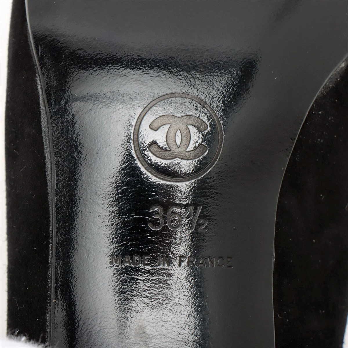 CHANEL シャネル ココマーク スエード パンプス 36 1/2 シャネル ココマーク スエード×レザー 36 1/2 ブラック レディース
