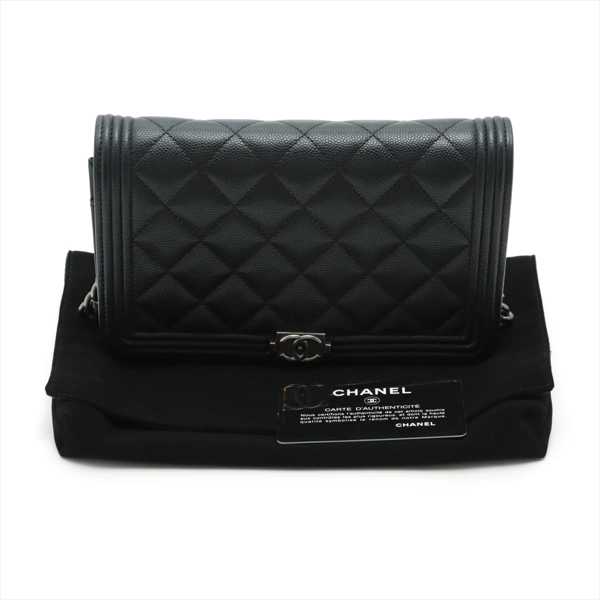 シャネル ボーイシャネル キャビアスキン チェーンウォレット ブラック  