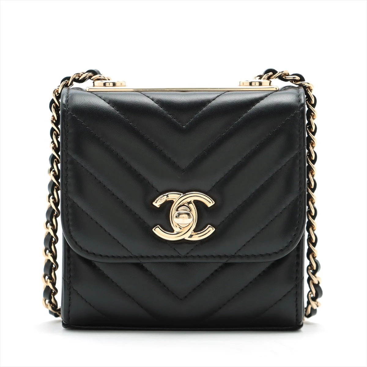 CHANEL / Vステッチ シェブロン コインケース キャビアスキン ブラック 美品）シャネル CHANEL シェブロン Vステッチ ココマーク