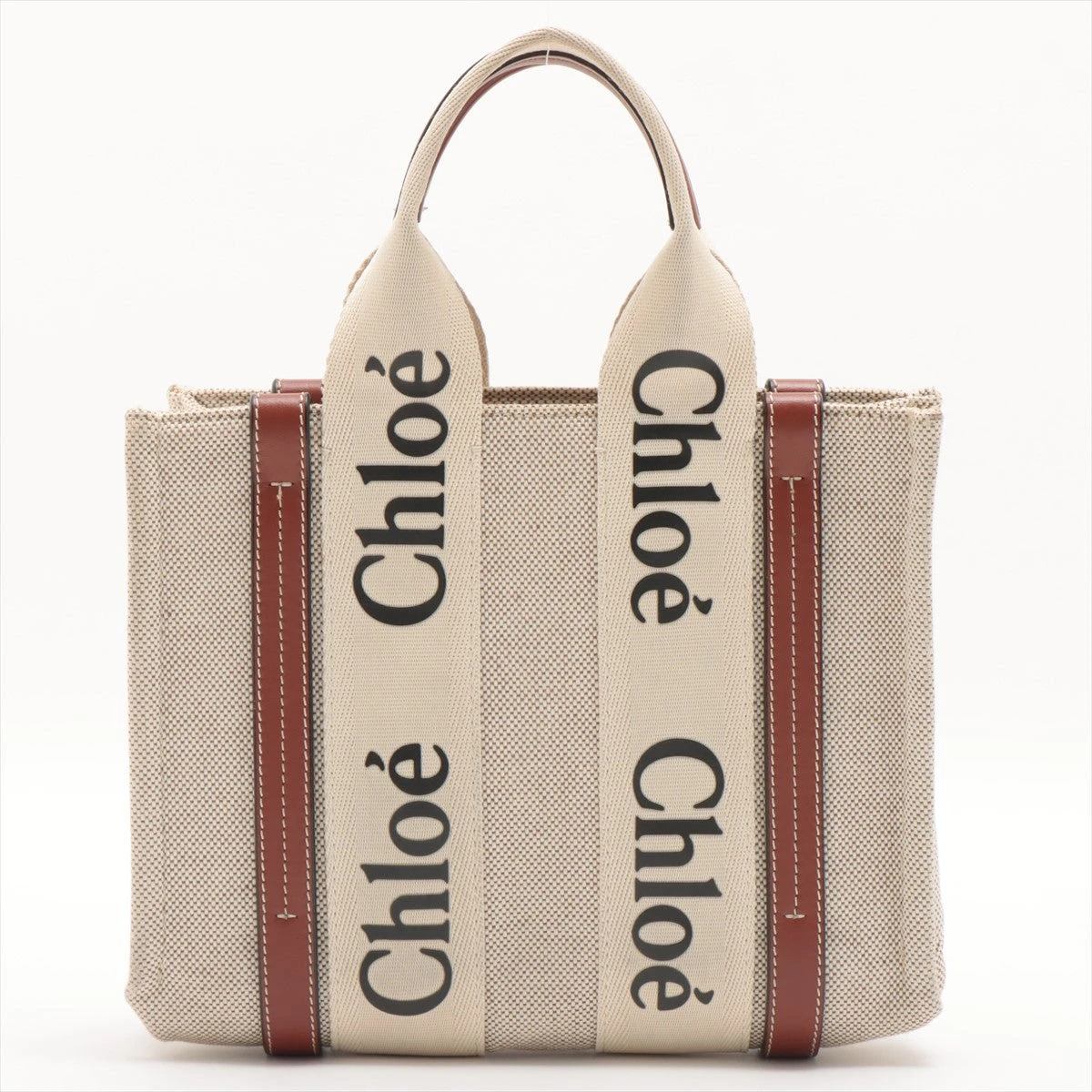 【Chloe】ハンドバッグ ベージュ ウッディスモール リネンキャンバス クロエ ウッディ スモール キャンバス×レザー ハンドバッグ