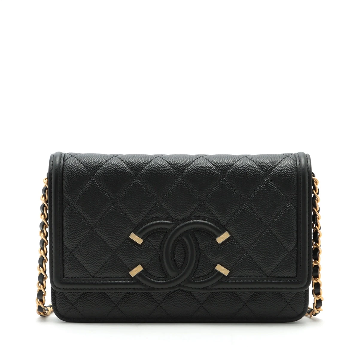 シャネル CCフィリグリー キャビアスキン チェーンウォレット ブラック