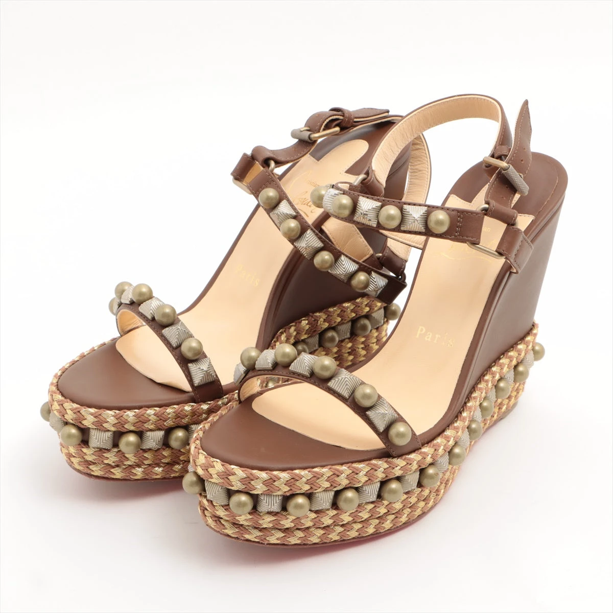 クリスチャンルブタン レザー ウェッジソールサンダル 39 レディース  