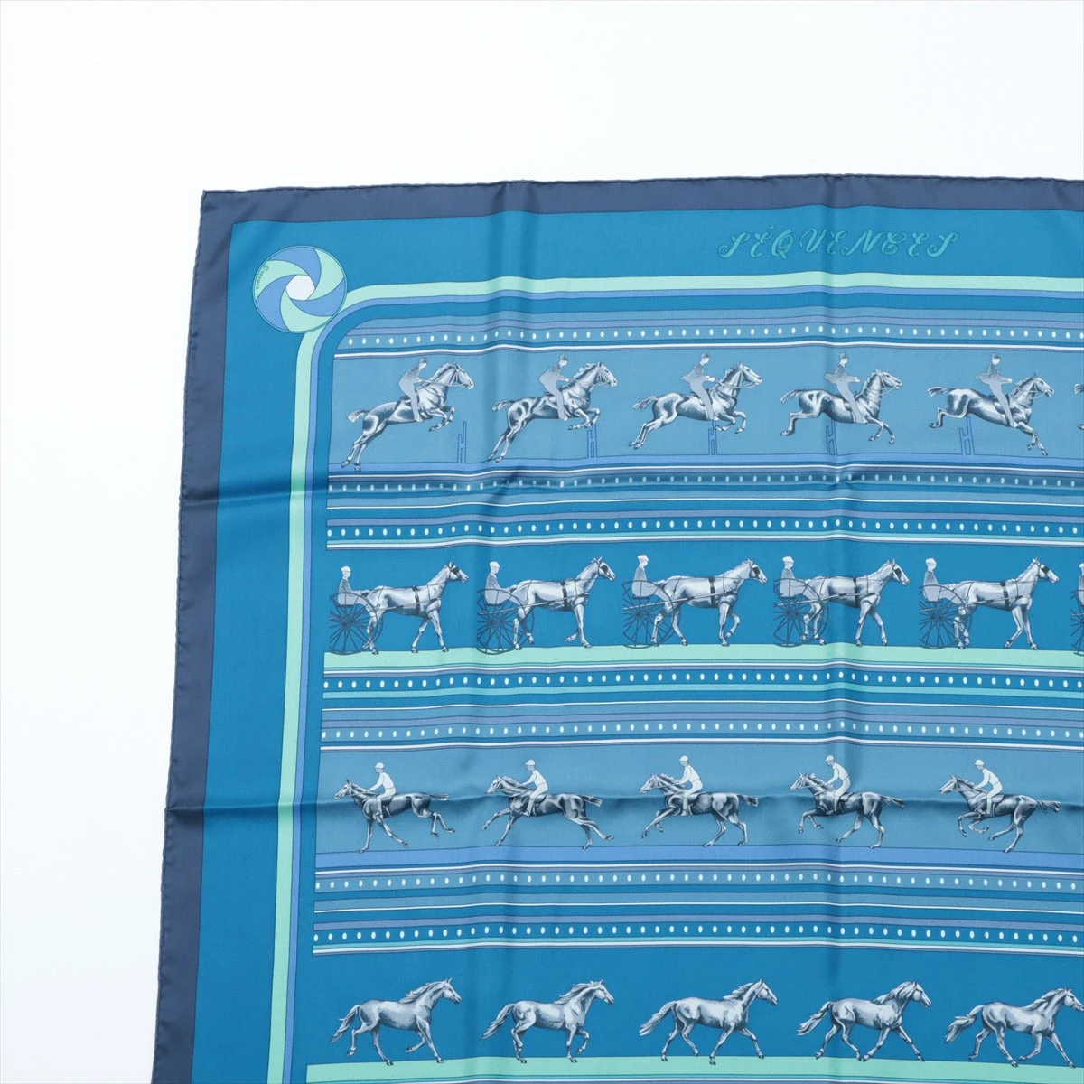 エルメス カレ90 SEQUENCES シーケンス スカーフ シルク ブルー