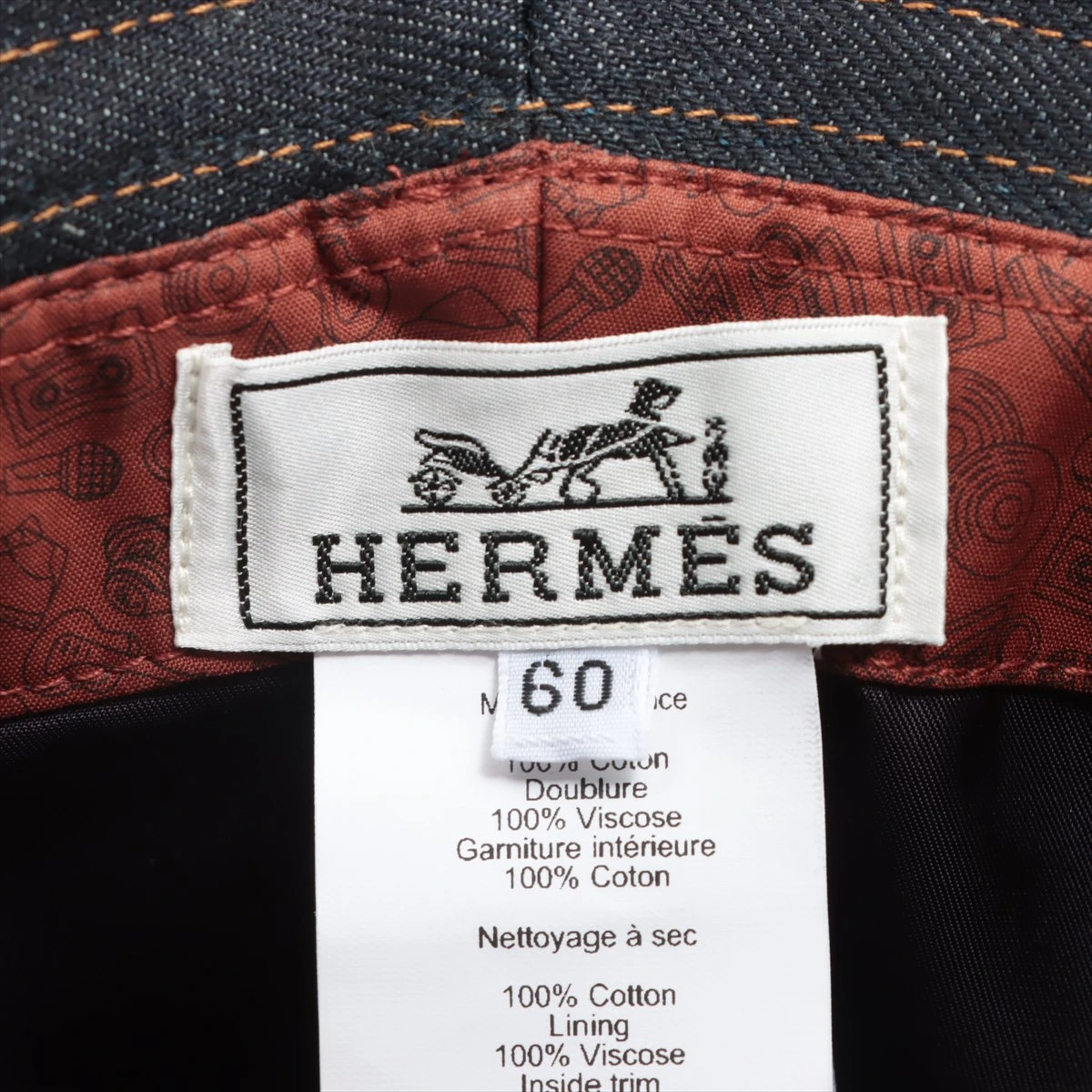 エルメス バケットハット 60 デニム ネイビー HX045789｜中古