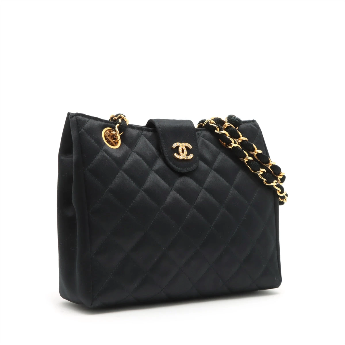 Chanel ブラック サテン ショルダーバッグ シャネル マトラッセ サテン チェーンショルダーバッグ ブラック