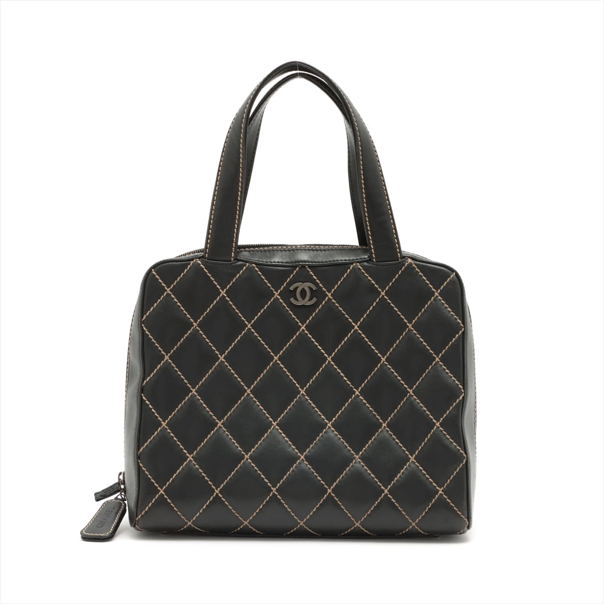 AS4385 ブラック ゴールド金具 ラム シャネル Vステッチ ラムスキン