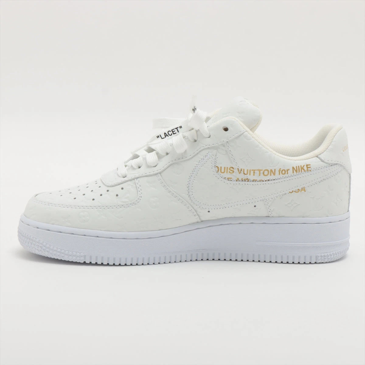 送料関税込みNIKE×VUITTONレザー スニーカー 8メンズ★Aランク ヴィトン×ナイキ 22SS レザー スニーカー 7 1/2 メンズ ホワイト