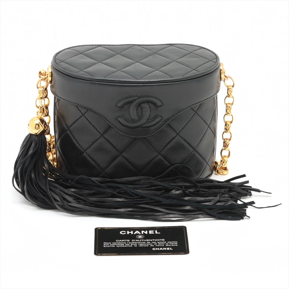 CHANEL シャネル バニティ ラムスキン フリンジ ブラック CHANEL シャネル バニティ チェーンショルダーバッグ ブラック